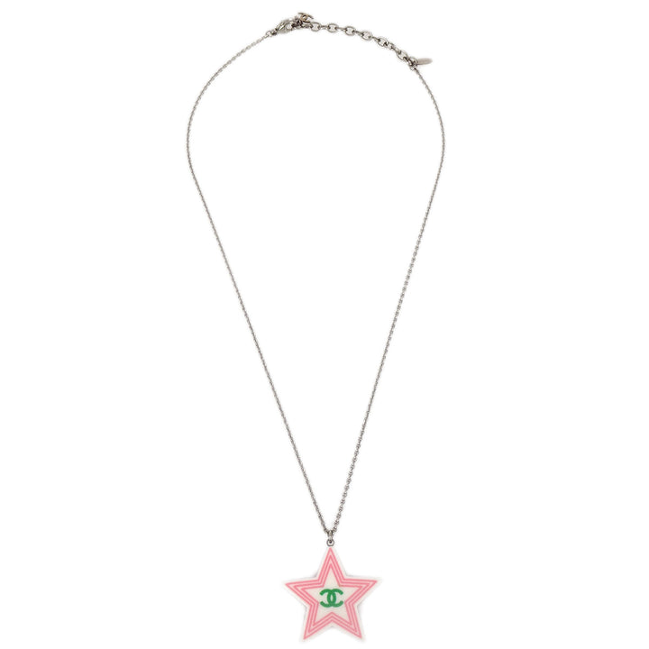 Top Quality Chanel Star Chain Necklace Pendant Silver White 04C