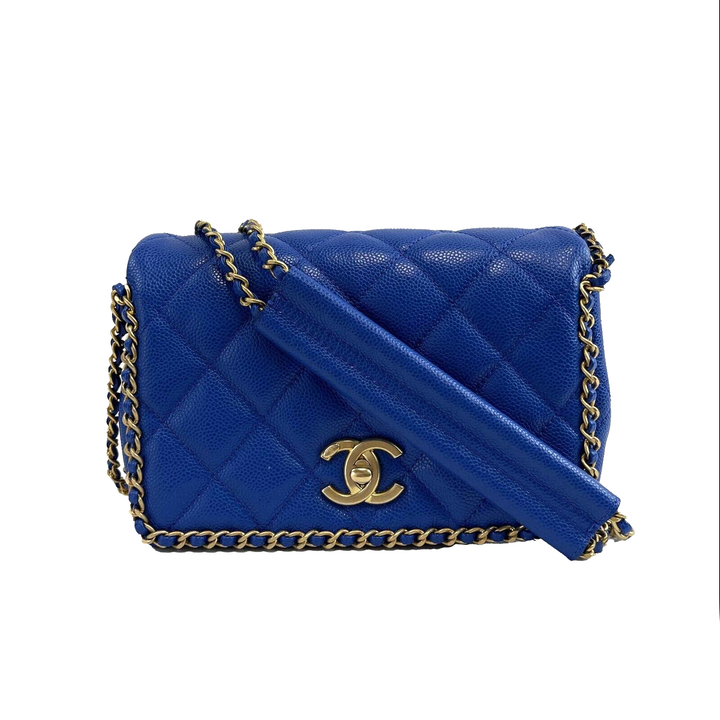Chanel Mini Chain Around Multi Chain Full New Bag Quilted Caviar 22B Blue