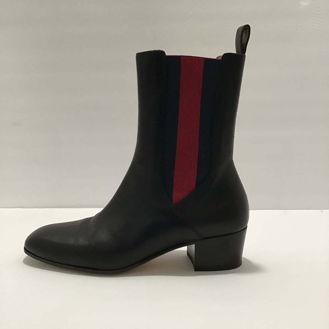 Gucci Black Booties w/Navy & Red Stripe Sz 37 (7)