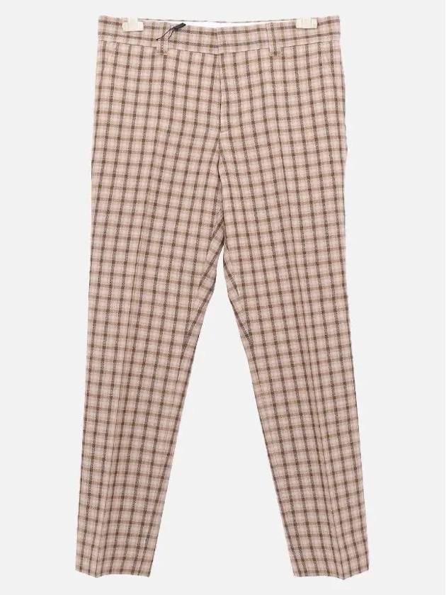 Burberry Men's Gingham Check Wool Straight Pants Beige Brown