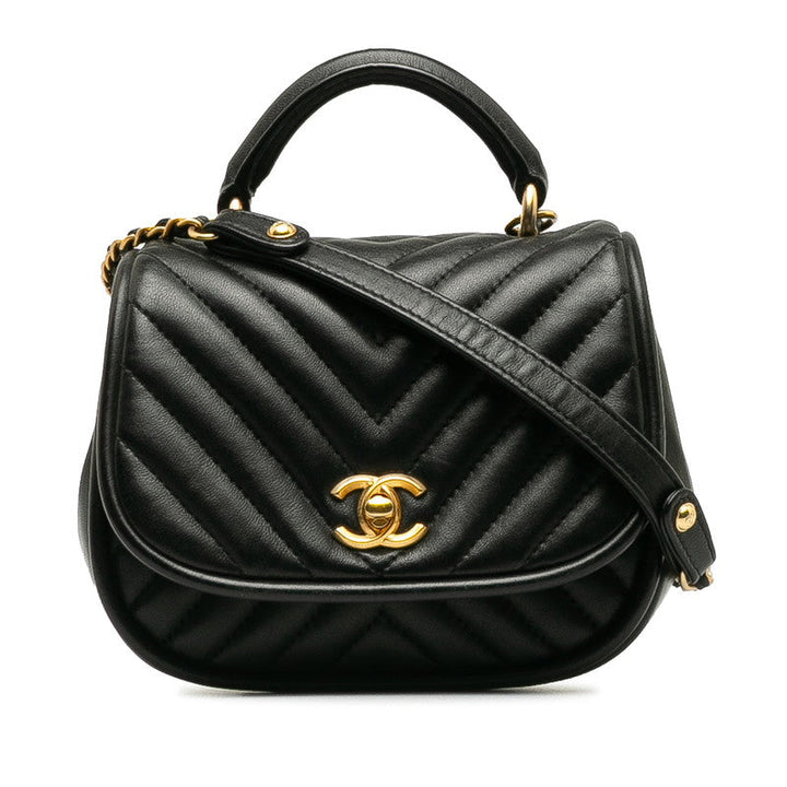 Top Quality Chanel Coco V Stick Top Handle  Chain Shoulder Bag Black Leather  Top Quality Chanel [Middle] Vintage