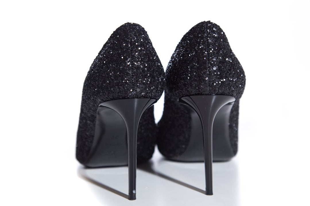 Yves Saint Laurent Black Glitter Zoe Heels SZ 38