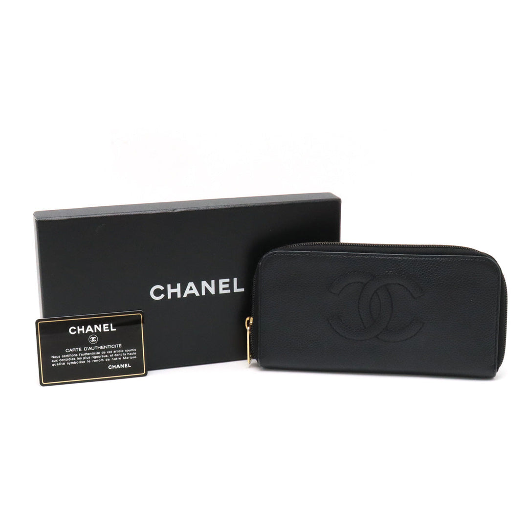 Top Quality Chanel Long Zip Wallet in Black Caviar Leather A13228