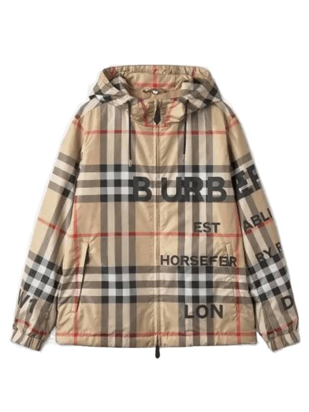 Burberry Men's Horseferry Print Check Hoodie Zip-up Beige
