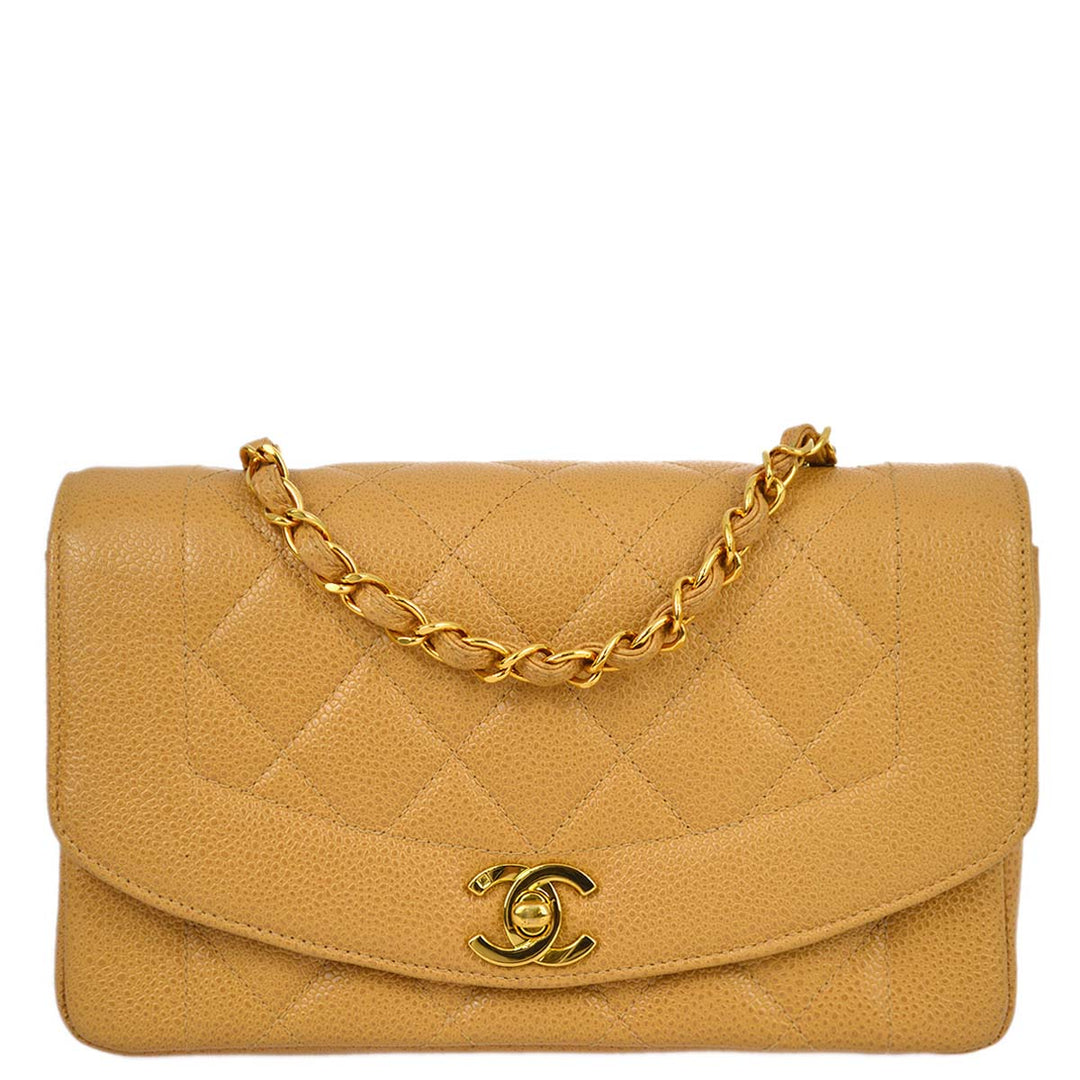 Top Quality Chanel 1994-1996 Beige Caviar Small Diana Shoulder Bag