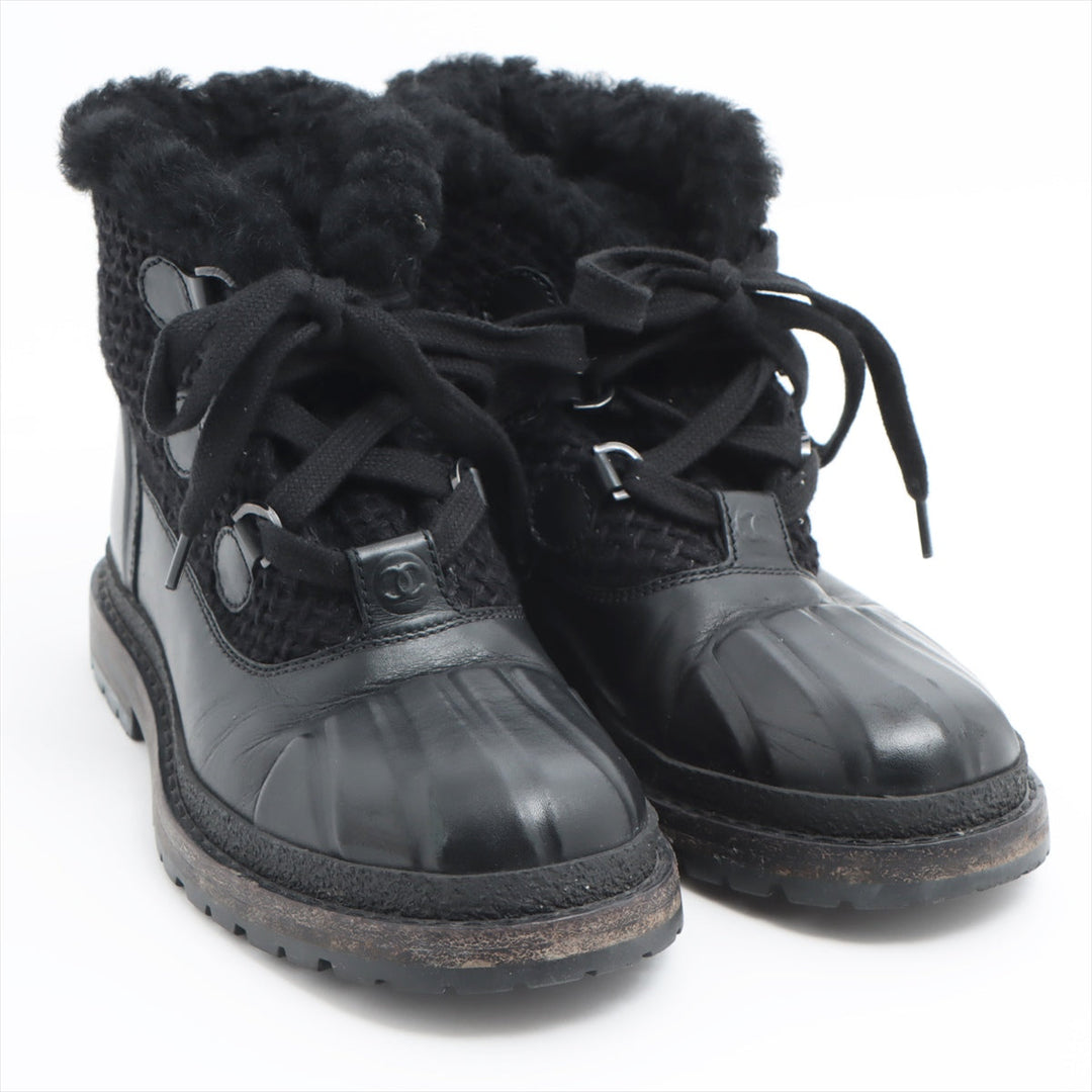 Top Quality Chanel Coco Wool x Leather Boots 36  Black G32179 Boar