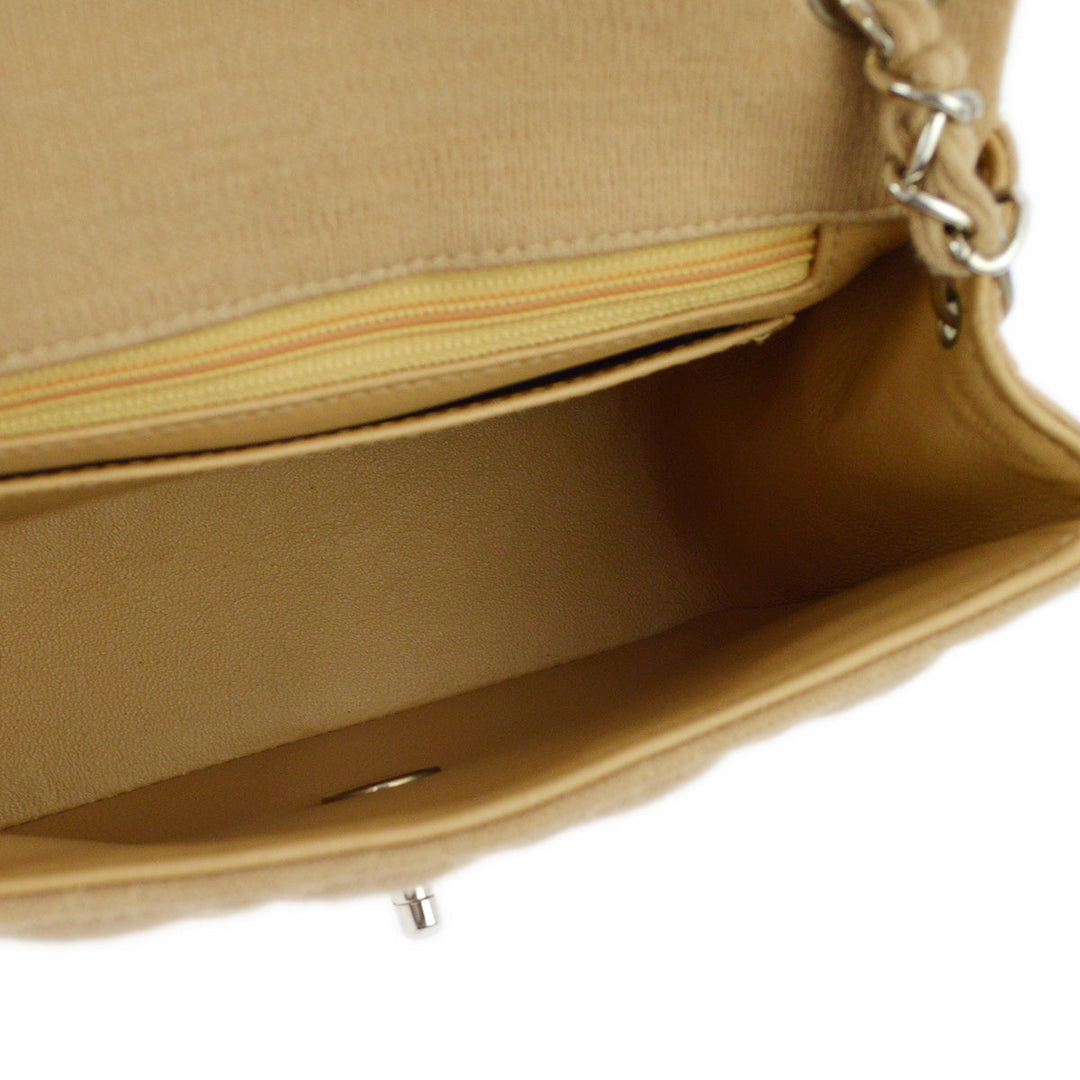 Top Quality Chanel Beige Cotton Mini Classic Square Flap Shoulder Bag 17