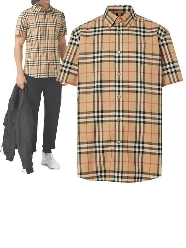 Burberry Check Cotton Poplin Short Sleeve Shirt Archive Beige