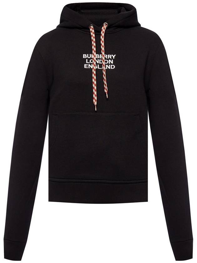 Burberry Lettering Embroidered Logo Drawstring Hoodie Black