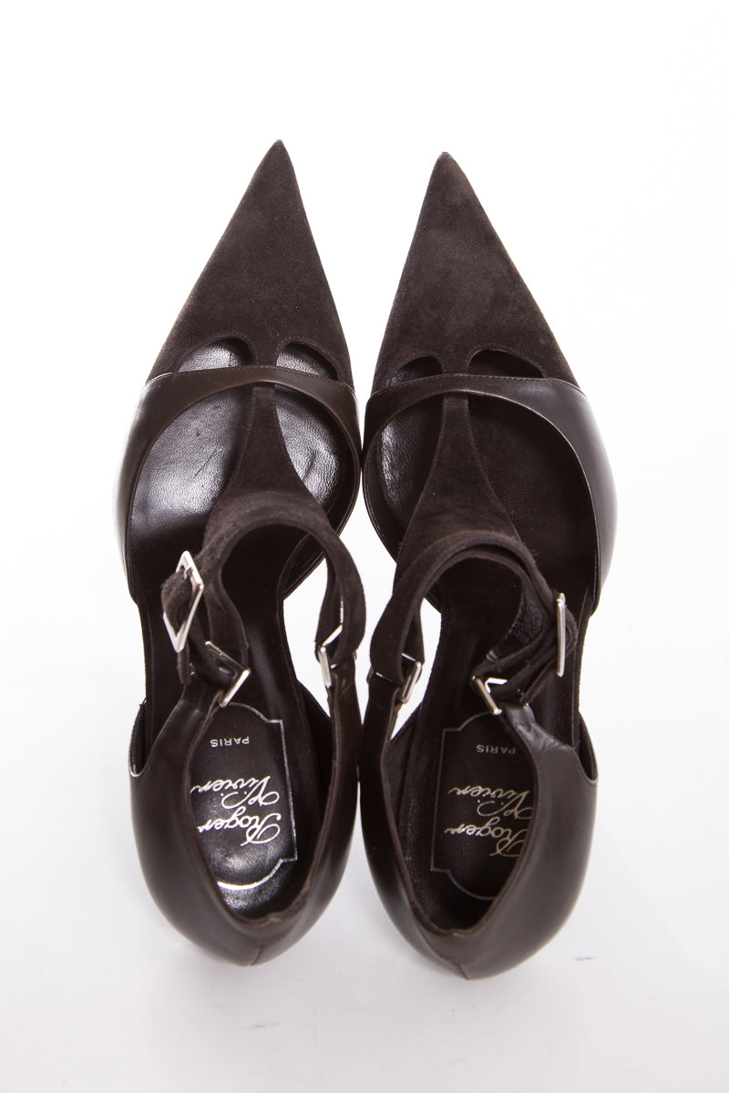 Roger Vivier Brown Suede Leather Heels SZ 8