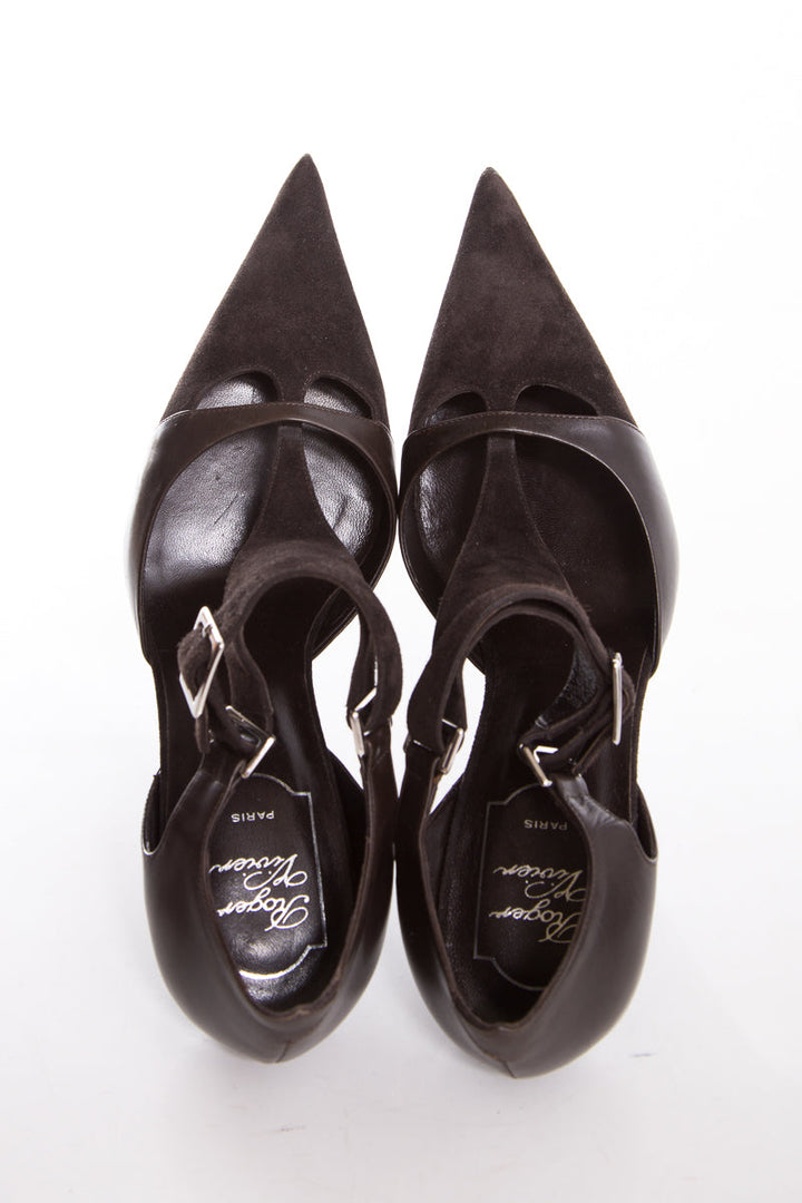 Roger Vivier Brown Suede Leather Heels SZ 8