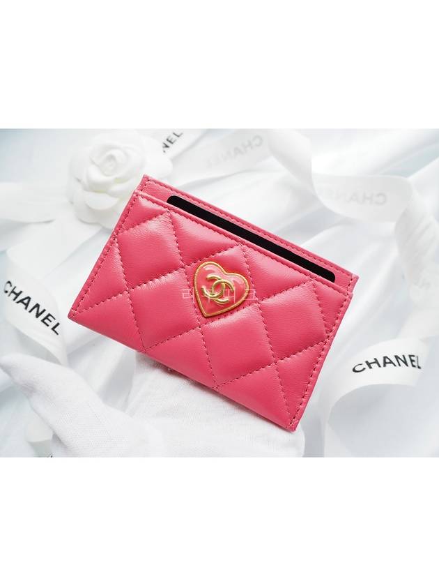 Heart Logo Lambskin Card Wallet Pink Chanel