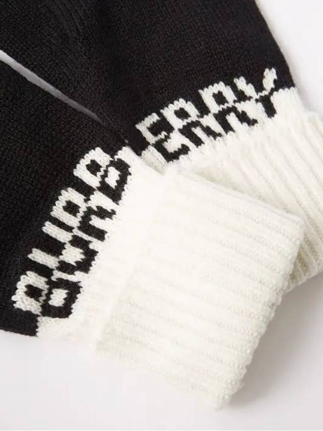 Burberry Logo Two-Tone Cashmere Gloves White Black