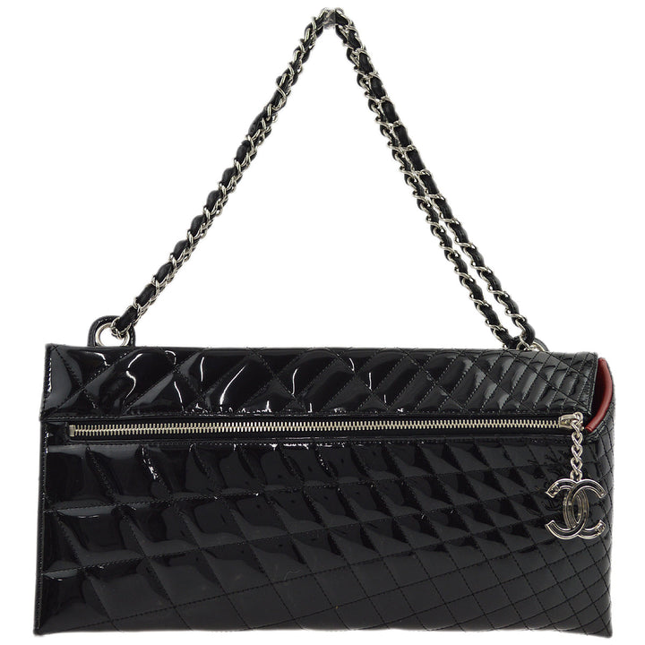 Top Quality Chanel Black Patent Leather Double Chain Shoulder Bag