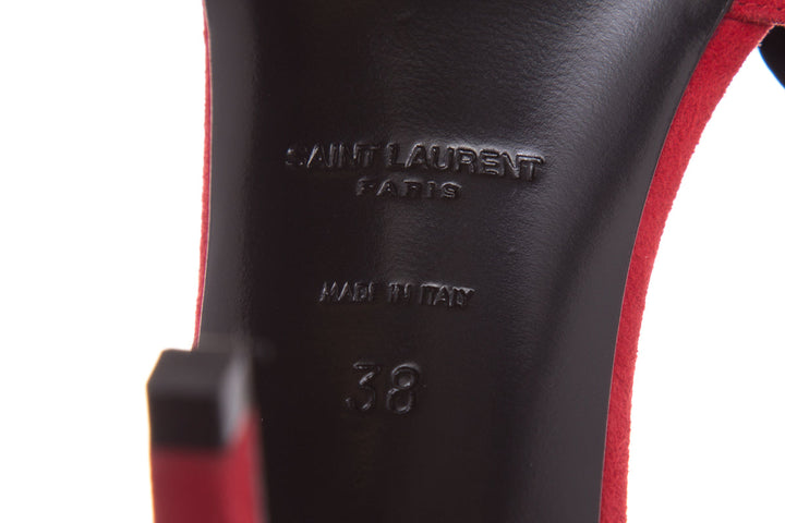 Saint Laurent Red & Black Suede Bow Detail Heels SZ 38