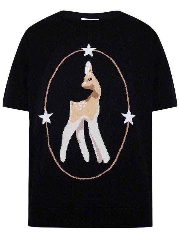 Burberry WoMen's Deer Wool Knit Short Sleeve T-Shirt Black