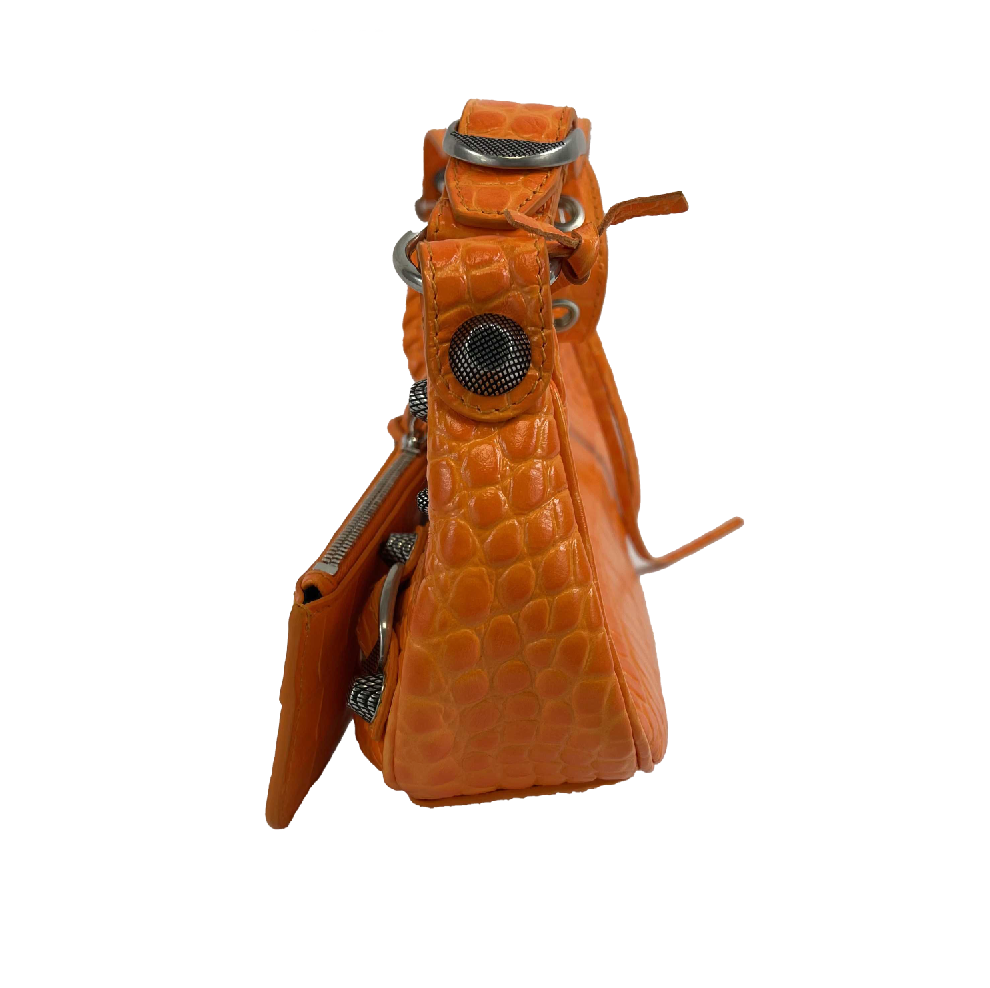 balenciaga Orange Le Cagole XS Shoulder Bag Crocodile Embossed Studded Crossbody
