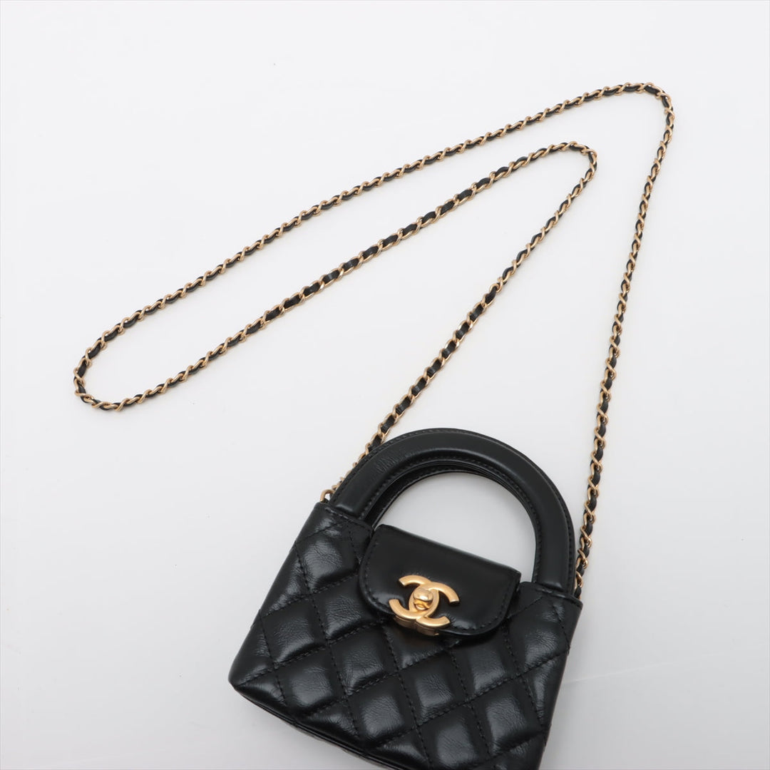 Top Quality Chanel Mattress Leather 2WAY Shoulder Bag Black Gold  AP3435