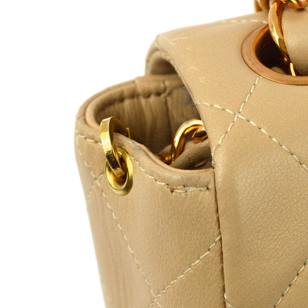 Top Quality Chanel * Beige Lambskin Mini Classic Square Flap Shoulder Bag 17