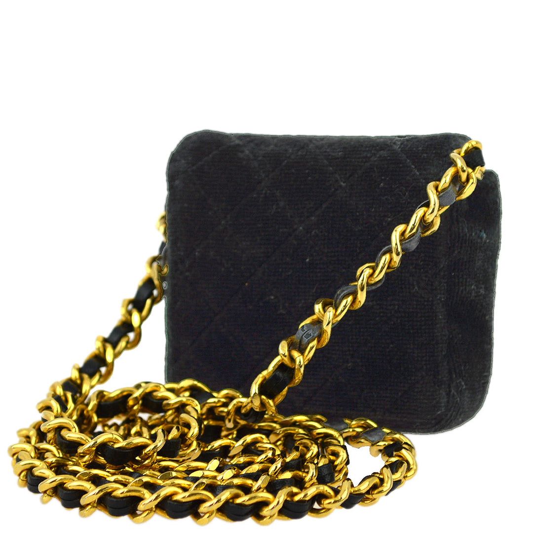 Top Quality Chanel Black Velvet Classic Flap Micro Chain Pochette Pouch