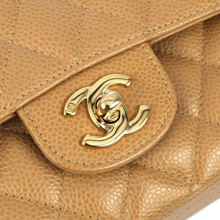 Top Quality Chanel 2003-2004 Beige Caviar Medium Classic Double Flap Bag