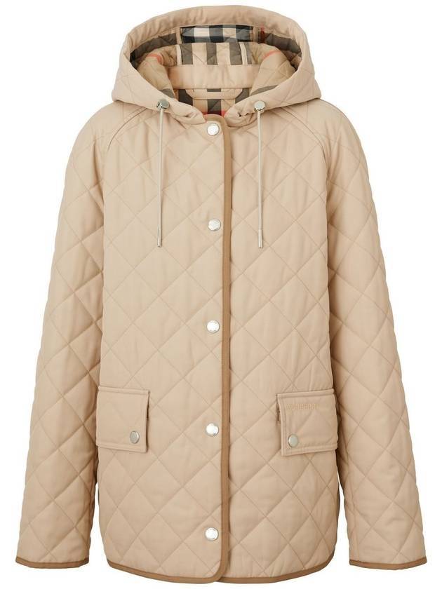 Burberry Logo Detail Diamond Quilted Hooded Jacket Soft Fawn