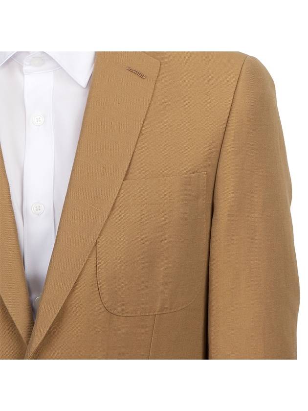 Burberry Slim Fit Unstructured Wool Linen Blend Single Breasted Jacket Camel