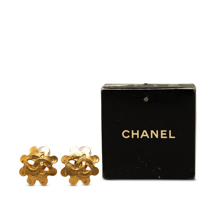 Top Quality Chanel Vintage Clip On Sun Earrings Gold Plated Women's