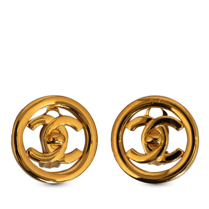 Top Quality Chanel Vintage Coco Turn Lock Motif Earrings Gold Plated Women's