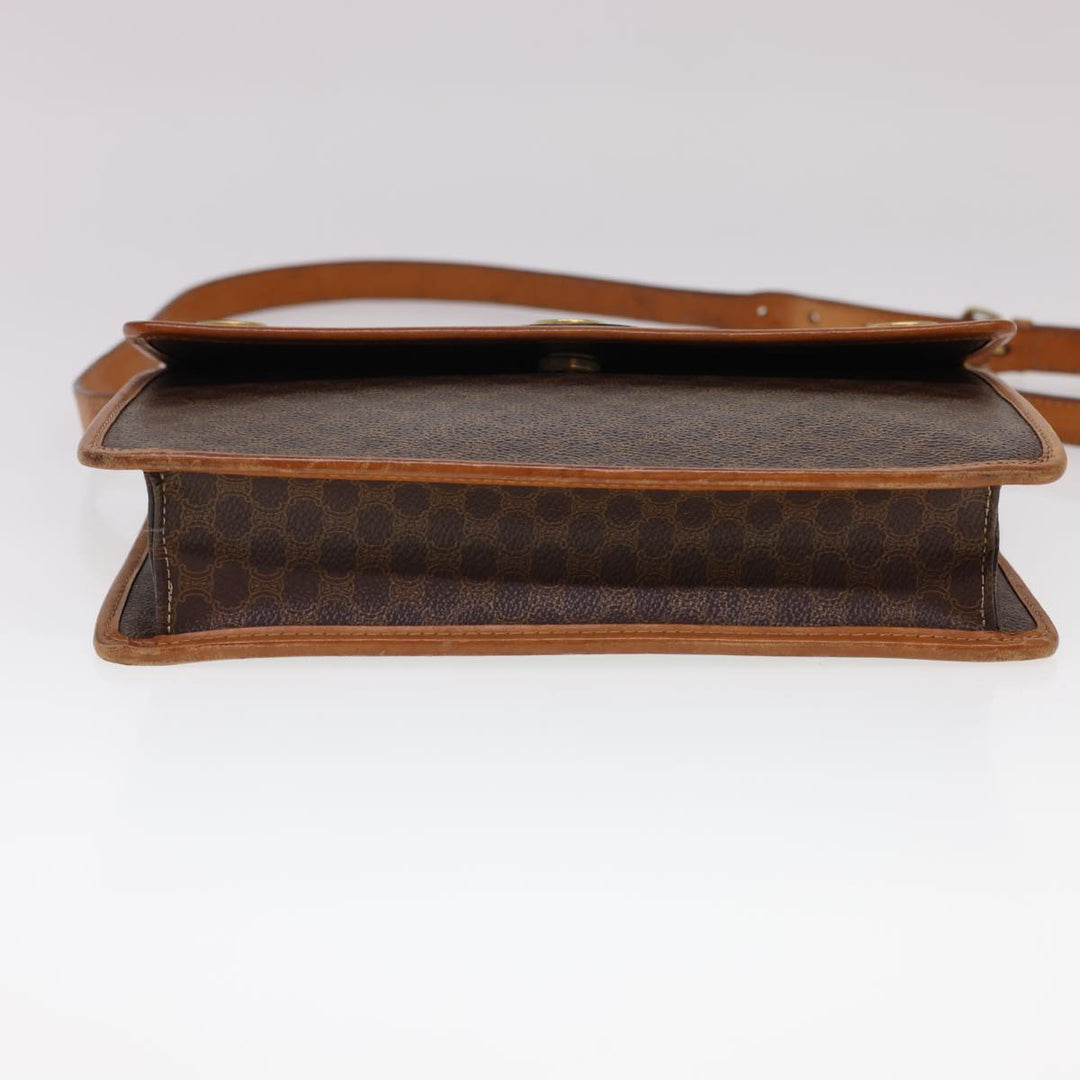 Celine Macadam Canvas Shoulder Bag PVC Leather Brown Auth 40101