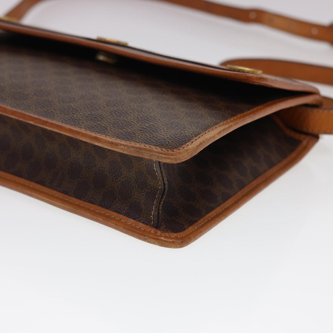 Celine Macadam Canvas Shoulder Bag PVC Leather Brown Auth 40101