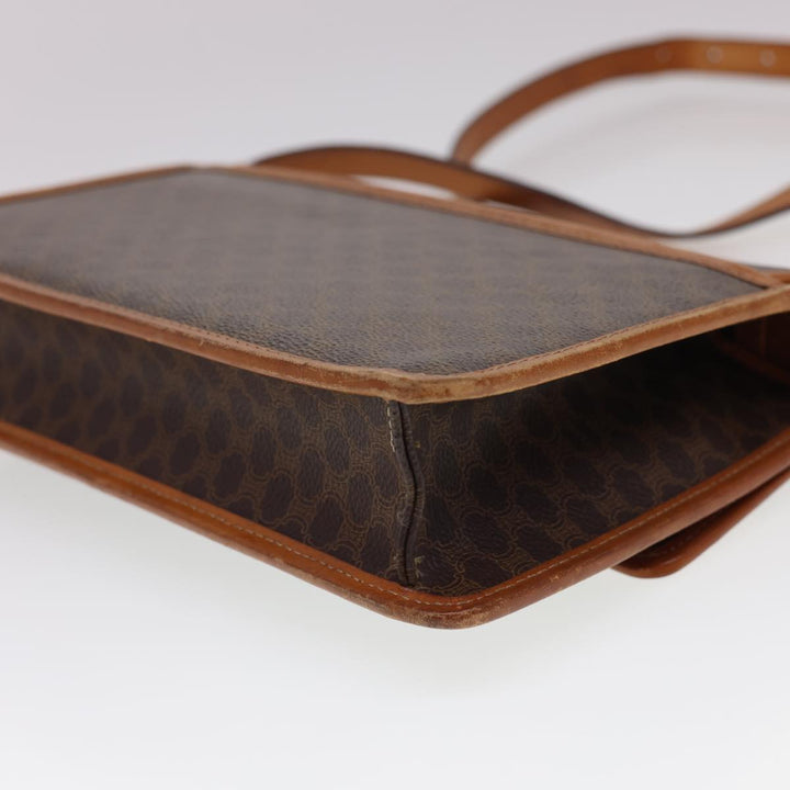 Celine Macadam Canvas Shoulder Bag PVC Leather Brown Auth 40101