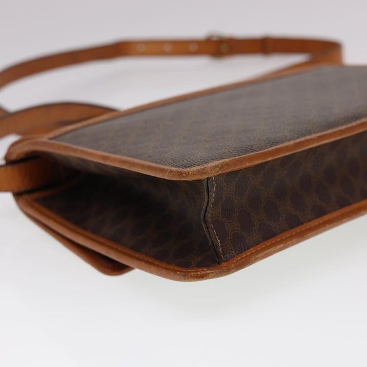 Celine Macadam Canvas Shoulder Bag PVC Leather Brown Auth 40101