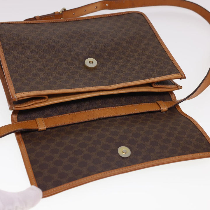 Celine Macadam Canvas Shoulder Bag PVC Leather Brown Auth 40101