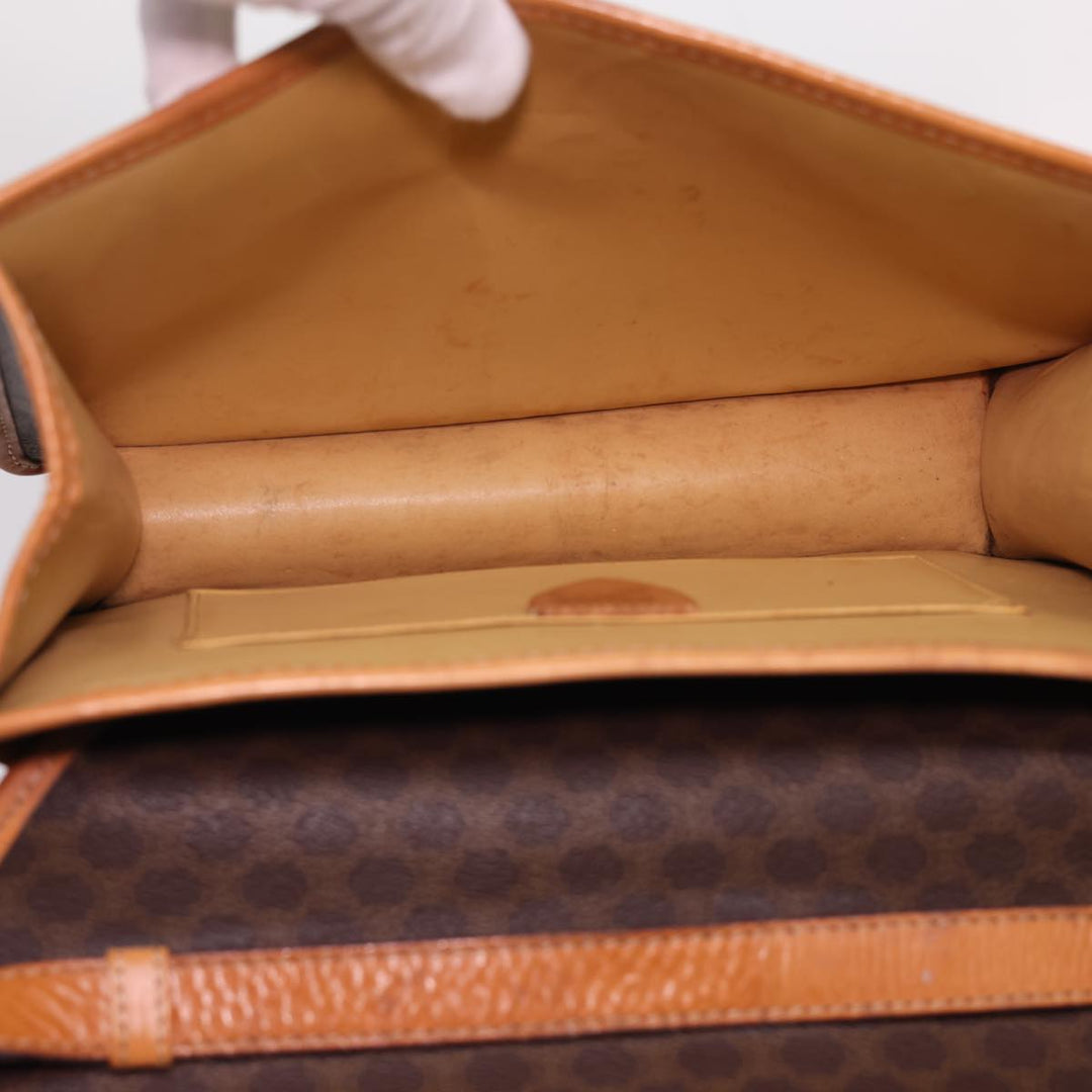 Celine Macadam Canvas Shoulder Bag PVC Leather Brown Auth 40101