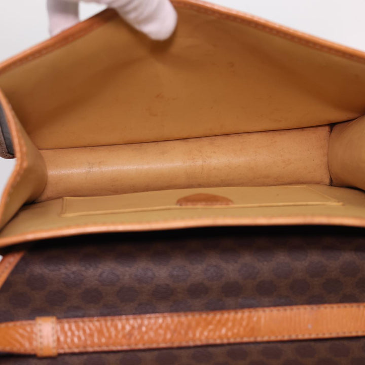 Celine Macadam Canvas Shoulder Bag PVC Leather Brown Auth 40101