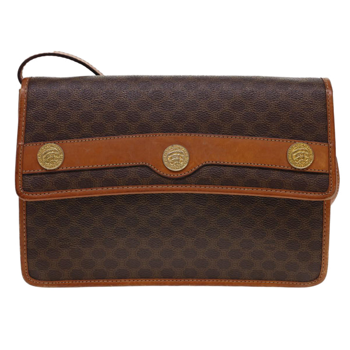 Celine Macadam Canvas Shoulder Bag PVC Leather Brown Auth 40101