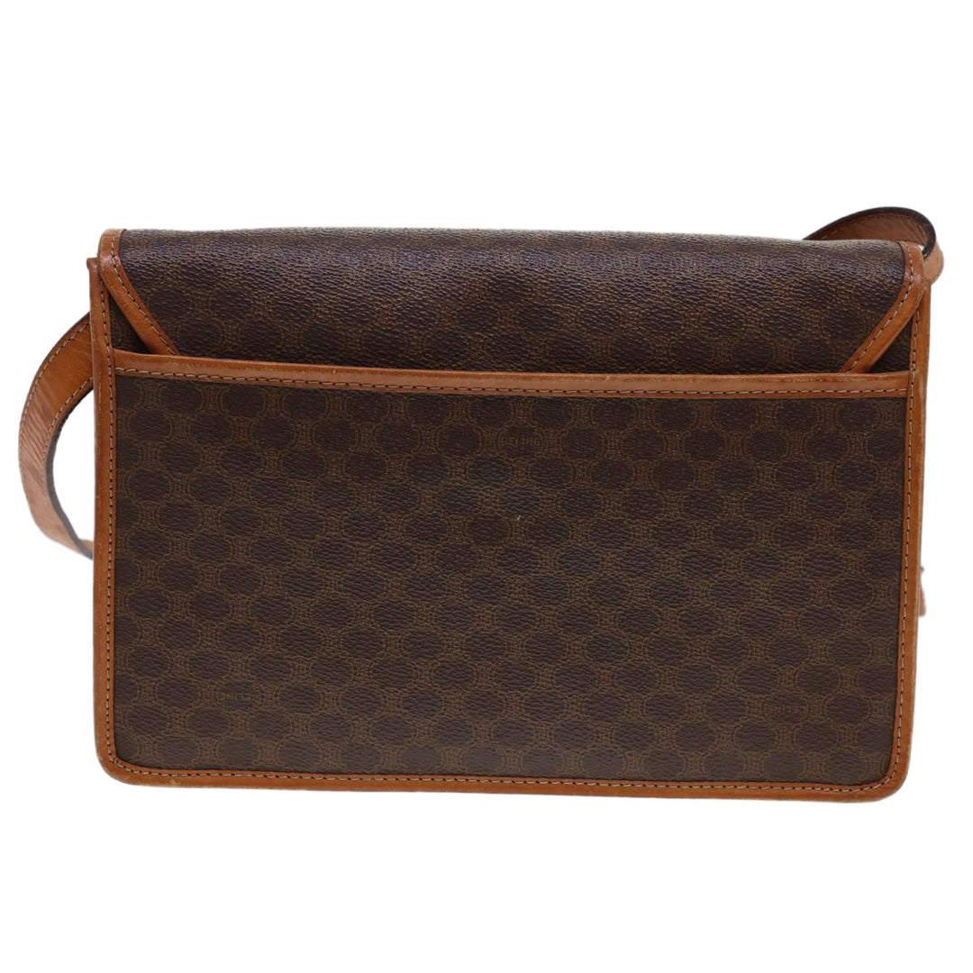 Celine Macadam Canvas Shoulder Bag PVC Leather Brown Auth 40101