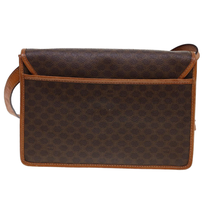 Celine Macadam Canvas Shoulder Bag PVC Leather Brown Auth 40101