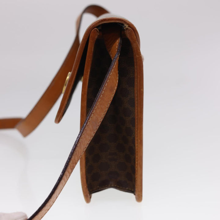Celine Macadam Canvas Shoulder Bag PVC Leather Brown Auth 40101