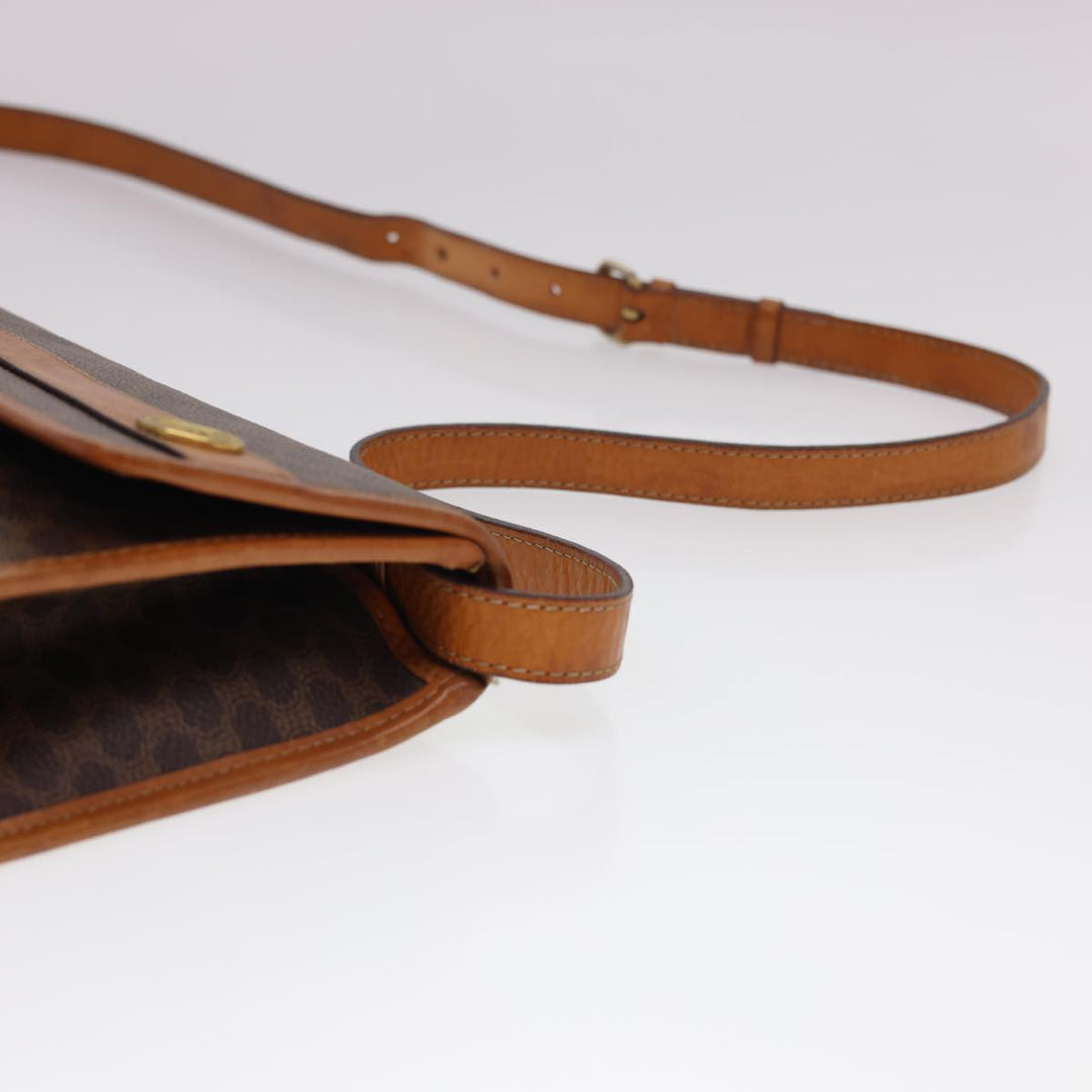 Celine Macadam Canvas Shoulder Bag PVC Leather Brown Auth 40101