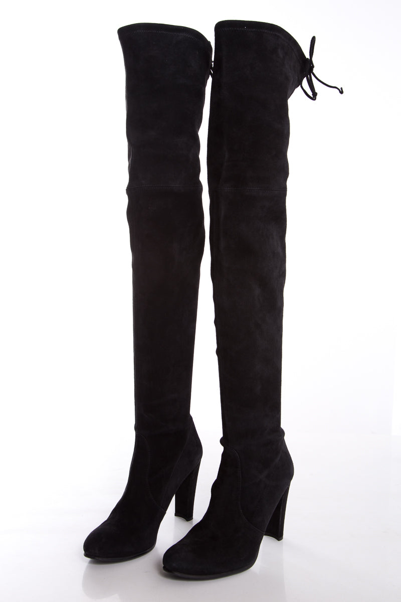 Stuart Weitzman Black Suede Highland Boots SZ 8.5