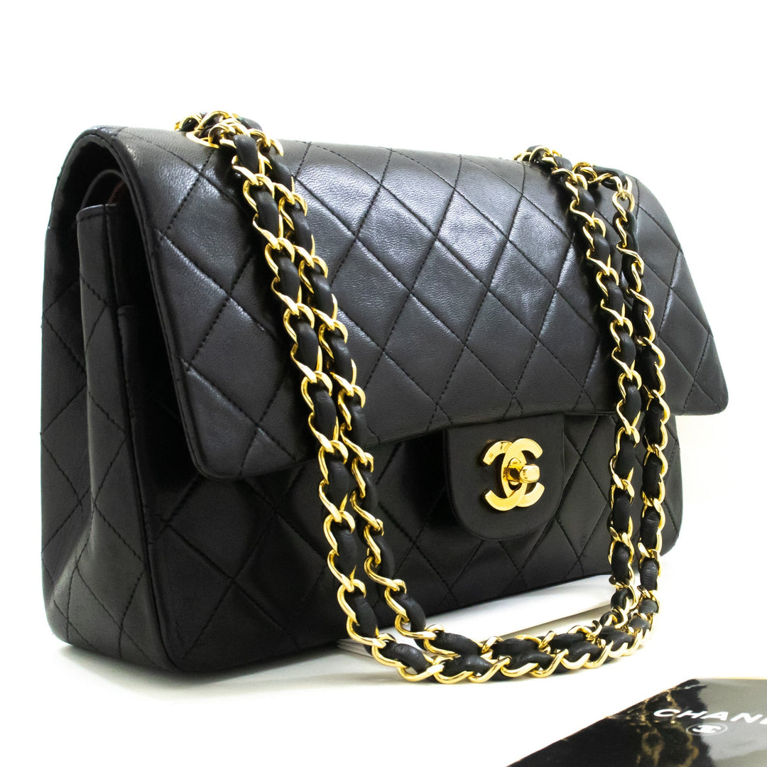 Top Quality Chanel Classic Double New 10" Chain Shoulder Bag Black Lambskin