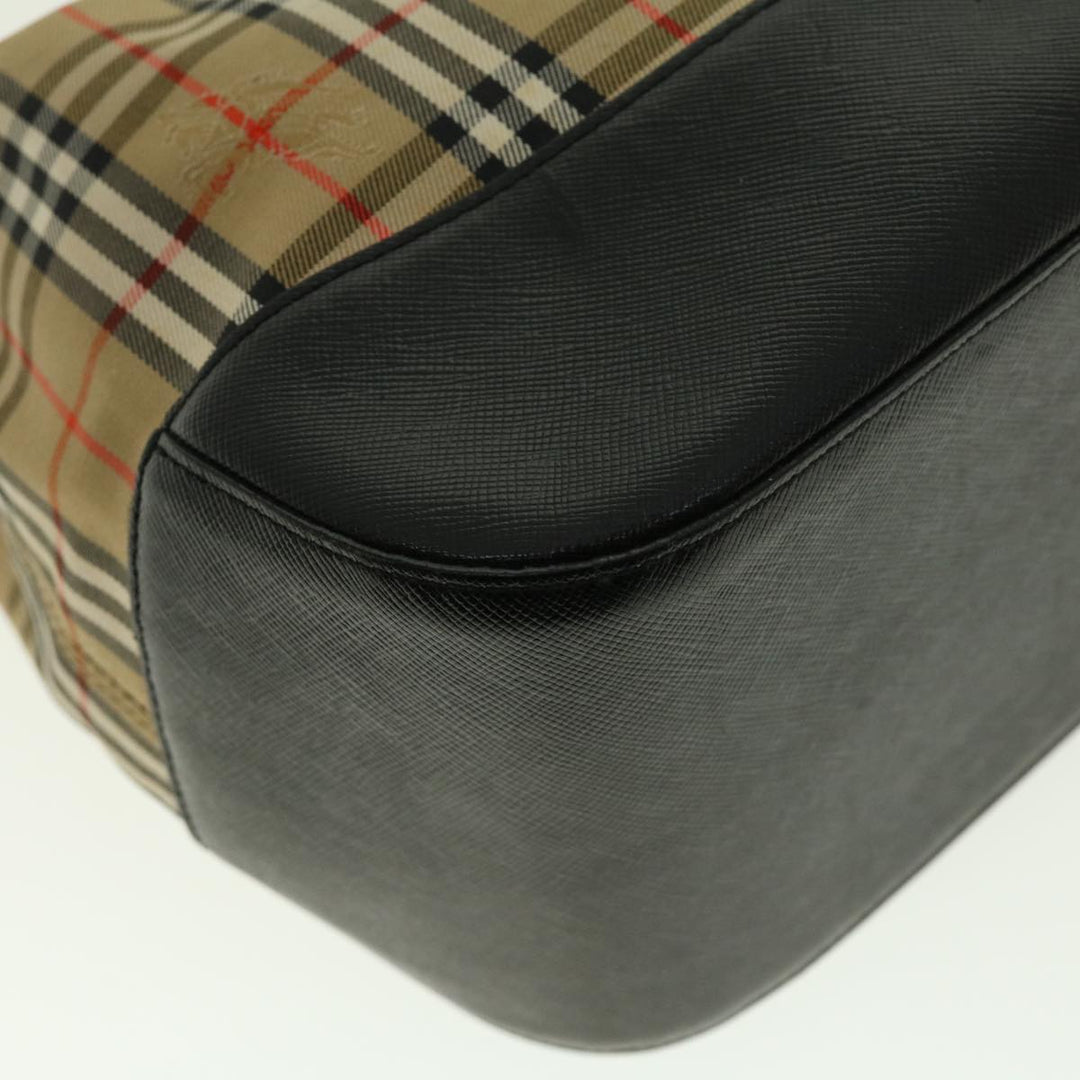 BurberrySs Nova Check Hand Bag Nylon Leather Beige Auth 40354