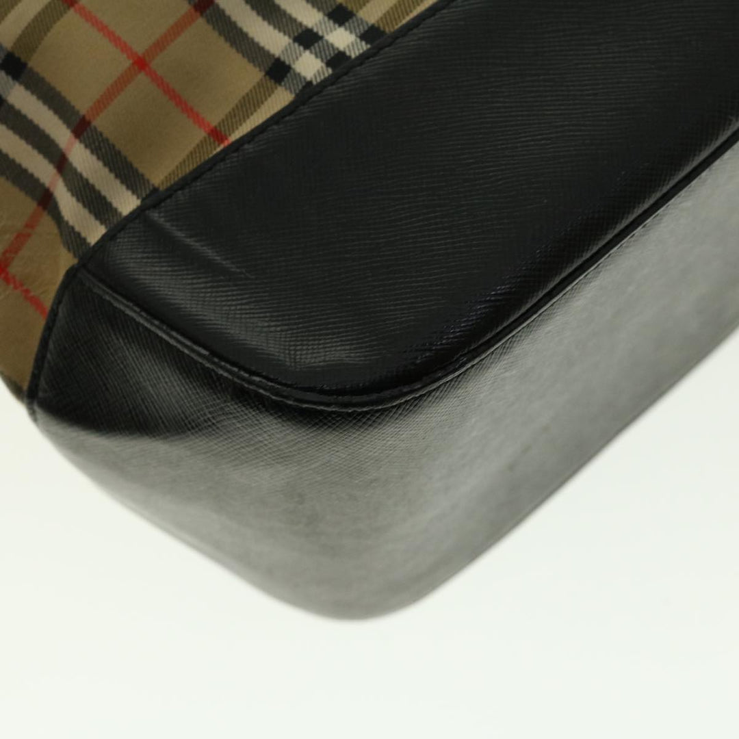 BurberrySs Nova Check Hand Bag Nylon Leather Beige Auth 40354