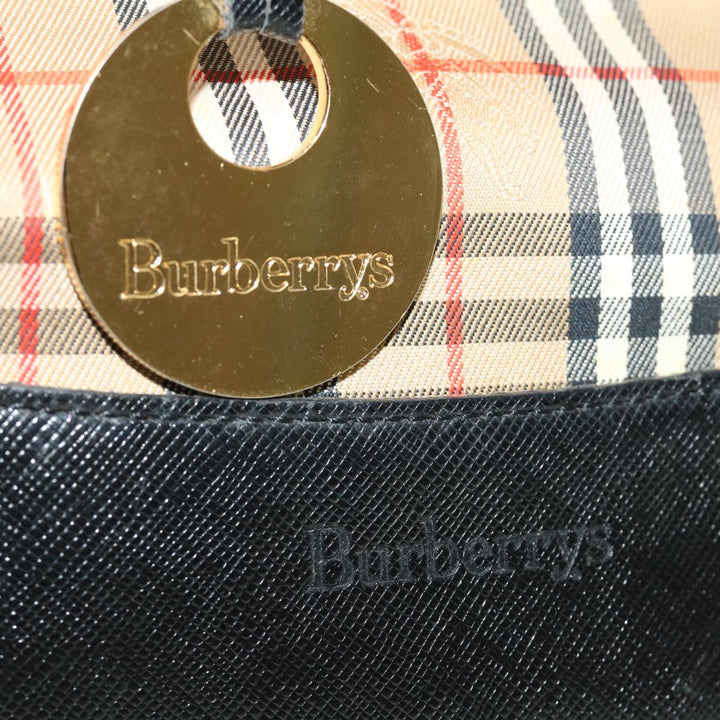 BurberrySs Nova Check Hand Bag Nylon Leather Beige Auth 40354