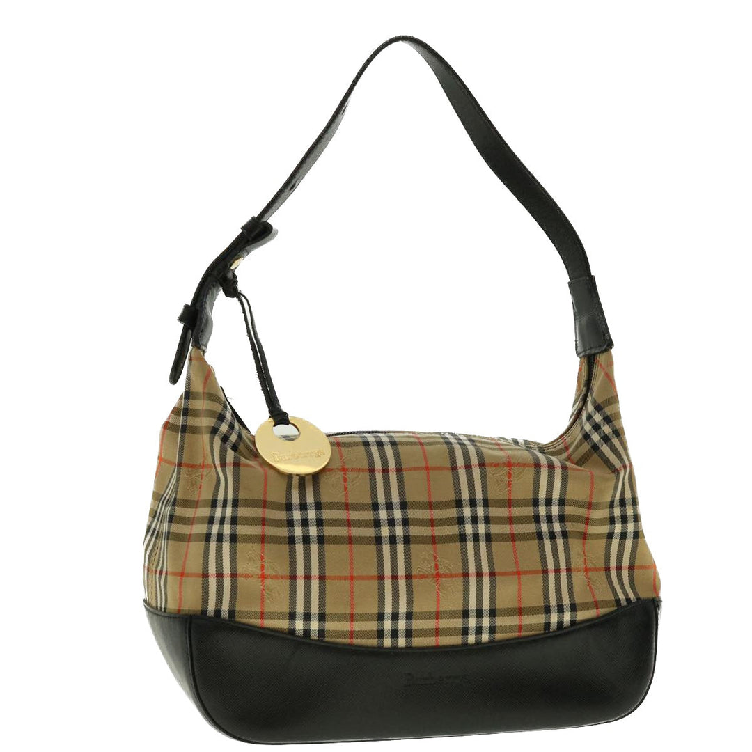 BurberrySs Nova Check Hand Bag Nylon Leather Beige Auth 40354