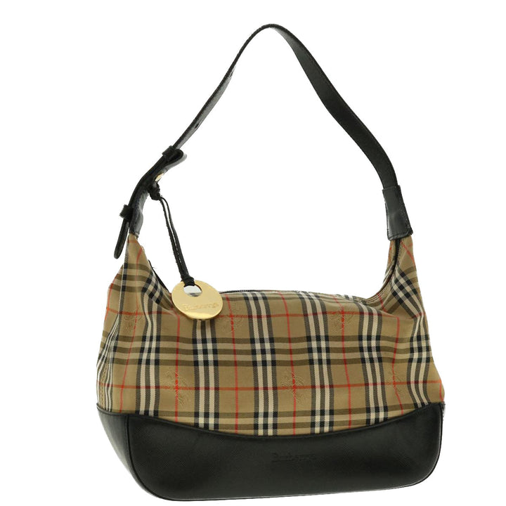 BurberrySs Nova Check Hand Bag Nylon Leather Beige Auth 40354