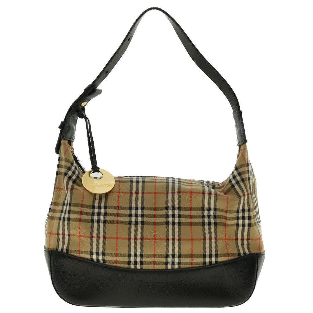 BurberrySs Nova Check Hand Bag Nylon Leather Beige Auth 40354