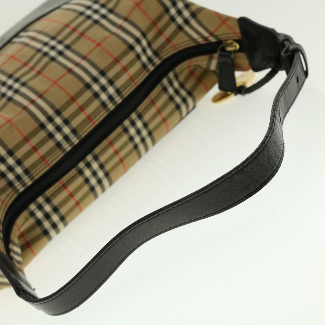 BurberrySs Nova Check Hand Bag Nylon Leather Beige Auth 40354